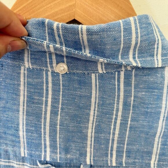 Ben Sherman Blue White Linen Blend Long Sleeve Button Down Shirt - Picture 6 of 13